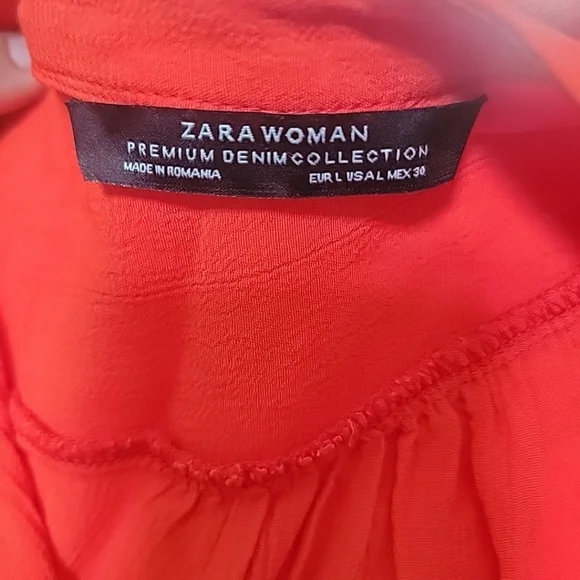 Zara Women's Midi Shirt Dress Red 100% Viscose Size Large Comfort Lightweight - Picture 6 of 6